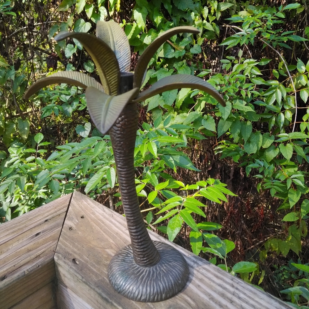 Mid Century Cast Iron Palm Tree Candleholder 12.5" tall